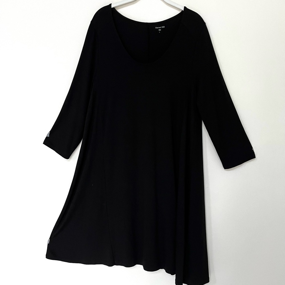 Garnet Hill ~ Scoop Neck ~ Fit & Flare Dress ~ 3/4 Sleeve ~ Black ~ Size: Large